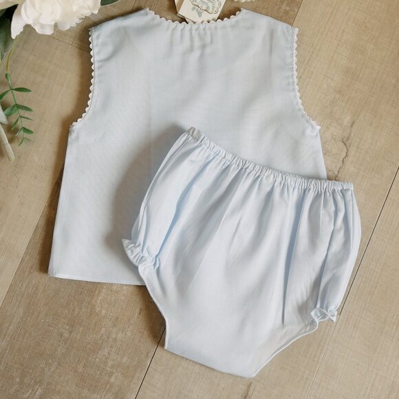 Boy's Blue Heirloom Diaper Set SailBoat Feltman Brothers Ric-Rac Trim NWT - Picture 3 of 4